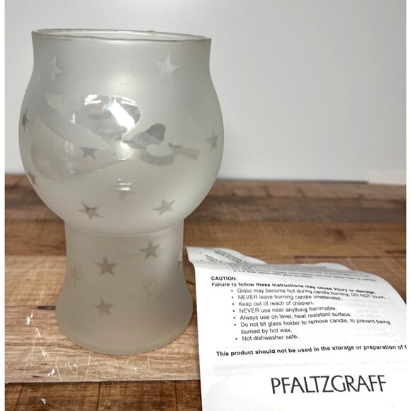 Frosted Glass Votive Candle Holder With Angel & Stars Design By Pfaltzgraff - Picture 1 of 4